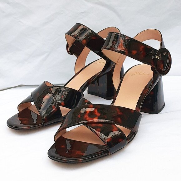 J. CREW Penny Tortoise Patent Leather Ankle Strap Buckle Sandal | Size 10.5 - Picture 3 of 13
